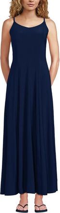 Lands End Silky Knit Godet Maxi Dress in Deep Sea Navy at Nordstrom, Size Medium P