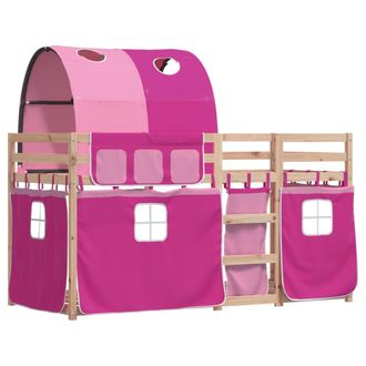 vidaXL Vidaxl - Litera Con Cortinas Madera Maciza De Pino Rosa 80x200 Cm