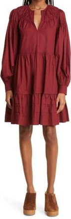 Ulla Johnson Rosa Long Sleeve Tiered Cotton Dress in Bordeaux at Nordstrom Rack, Size 2