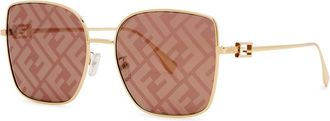 Fendi Ff-print Square-frame Sunglasses - Gold - One Size