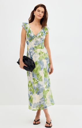 Minkpink Womens Carrie ruffled watercolour garden dress