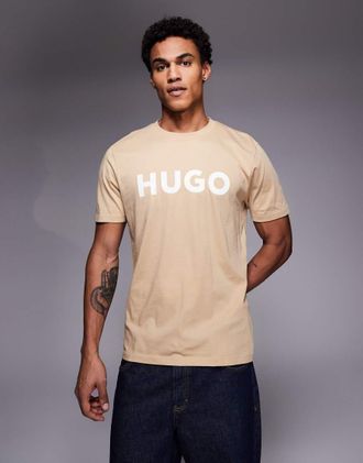 HUGO BOSS HUGO Red - Dulivio - T-shirt beige con logo-Rosso