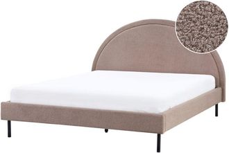 Beliani Beliani - Letto matrimoniale in poliestere boucl&egrave; tortora imbottito con base a doghe e testiera rotonda 160 x 200 cm Margut