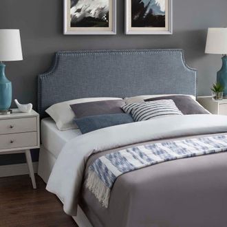 Casa Mirage Denim Blue Linen Small Double 26 inch Strutted Headboard