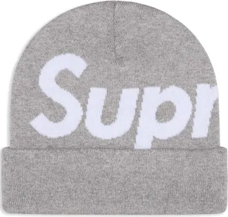 SUPREME intarsia-logo beanie hat - Grey