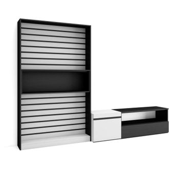 Skraut Home Mobile Soggiorno tv, Parete Attrezzata Soggiorno, 260x186x35cm, Per tv fino a 65, Set di mobili, Stile moderno, Bianco e nero - Skraut Home