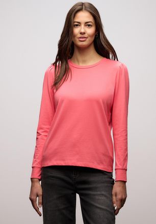 Street One Langarmshirt STREET ONE, Damen, Gr. 34, striking coral, Jersey, Obermaterial: 95% Baumwolle, 5% Elasthan, unifarben, normal h&uuml;ftbedeckend, Rundhals, B