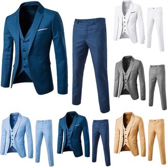 Generic Leisure Suit Mens Cotton Winter Suit Mens Slim Fit 3-Piece Business Jacket Set Wedding Prom Blazer Tuxedo Vest & Trousers Festival Outfit Business Wed