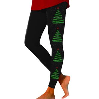 Generic Christmas Leggings Reindeer Printed Xmas Tree Elasticity Skinny Printed Stretchy Pants Trousers Workout Running Tights Workout Leggings Christmas Cost