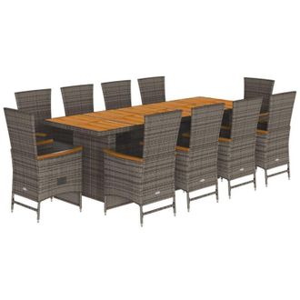 vidaXL Set De Comedor De Jard&iacute;n 11 Pzas Y Cojines Rat&aacute;n Sint&eacute;tico Gris Vidaxl
