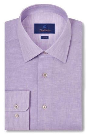 David Donahue Trim Fit Linen Dress Shirt in Lilac at Nordstrom Rack, Size 16 - 34/35