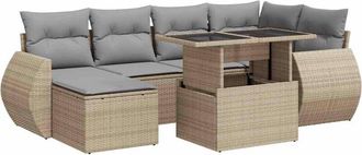 vidaXL Vidaxl - Set Sof&aacute;s De Jard&iacute;n 7 Piezas Y Cojines Rat&aacute;n Sint&eacute;tico Beige