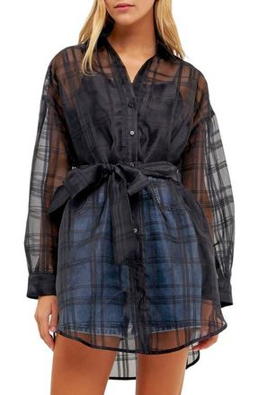 English Factory Check Button-Up Shirt in Black at Nordstrom, Size X-Small