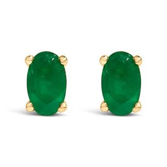 House of Brilliance 14K Gold Oval Cut Gemstone Birthstone 5x3 mm Stud Earrings in Yellow | Green Emerald at Nordstrom