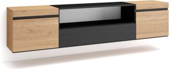 Skraut Home Skraut Home - Mueble Tv, Televisi&oacute;n, Muebles De Sal&oacute;n, Almacenaje, 200x45x35cm, Para Tv Hasta 80, Colgado, Suspendido, Estilo Moderno, Roble Y Negro