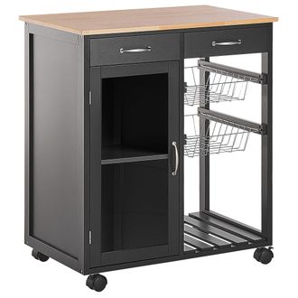 Beliani Carrito De Cocina De Madera De Pino Negro Ruedas 2 Estantes 1 Armario 2 Cajones Moderno Sala De Estar Boves