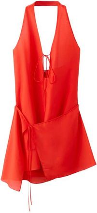 Mango Silk Overlay Halter Minidress in Red at Nordstrom, Size 6