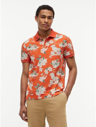 Tommy Hilfiger Mens Regular Fit Floral Print Polo - Orange - XXL
