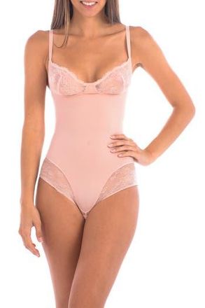 Body Beautiful Lace Trim Slimming Bodysuit in Blush at Nordstrom Rack, Size X-Large Regular