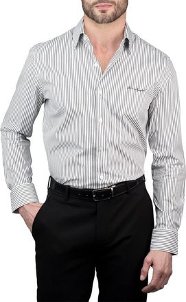 Karl Lagerfeld Trim Fit Pinstripe Cotton Dress Shirt in Black at Nordstrom Rack, Size 15.5