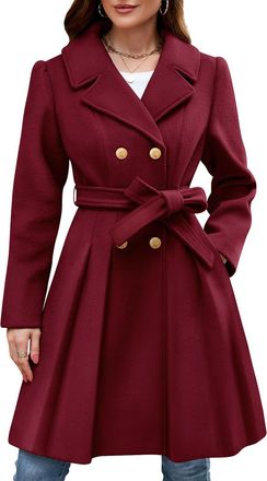 Generic Womens Trench Coat Long Cardigans Slim Fit Double Breasted Wool Blend Overcoat Jackets Lapel Collar Long Sleeve A-Line Plus Size Coats with Belt Class
