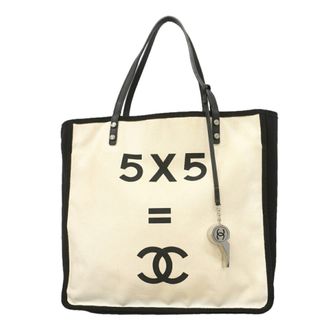 Chanel Black White Canvas Tote Bag (Pre-Owned)