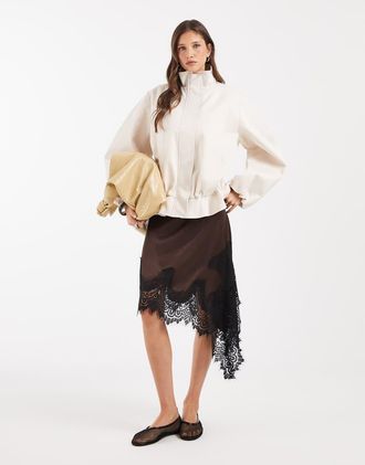 Asos Sartoriale - Giacca sportiva color crema testurizzata con collo a imbuto e vita elasticizzata-Bianco