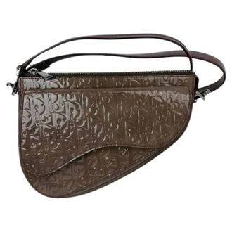 Dior Pre-owned Saddle Boxy Patent Leather Shoulder Hand Bag - Dames - Pre-owned - Bruin - Maat: ONE Size Leer