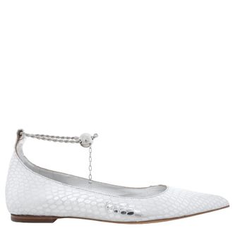 Ferragamo Snake-Embossed Pointed-Toe Ballet Flats, Size 7 C