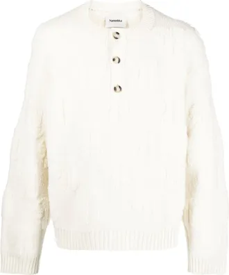 Nanushka raised-logo crew-neck jumper - men - Polyamide/Mercerized Wool/Wool - M - Neutrals