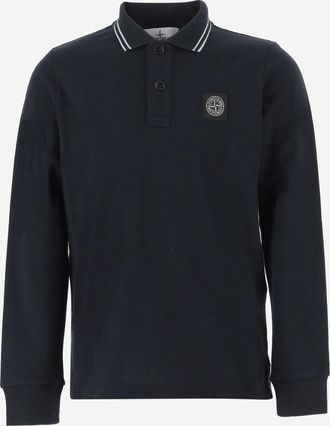 Stone Island Boys Cotton Polo Shirt With Logo Navy T-shirts And Polos