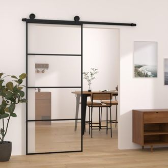 Berkfield Home Sliding Door with Hardware Set 90x205 cm ESG Glass&Aluminium in Black