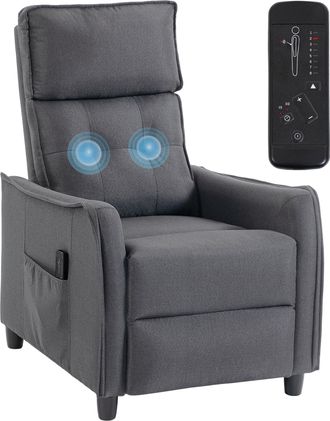 HOMCOM Homcom Sill&oacute;n De Masaje Reclinable 160&deg; Con Mando A Distancia, Reposapi&eacute;s, 2 Zonas De Masaje, Asiento De Muelles, Bolsillos, Tapizado En Lino, Gris