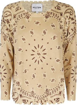 Kujten Milk Anise Bandana Print Cashmere Sweater