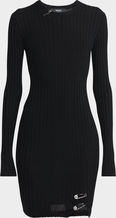 Versace Safety-Pin Slit Vanise Knit Mini Dress