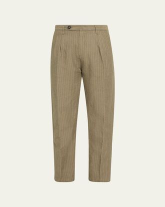 Massimo Alba Mens Cotton-Linen Chevron Double-Pleated Trousers