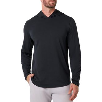 Travis Mathew The Heater Series Hooded Long Sleeve Performance Jersey T-Shirt in Black at Nordstrom, Size X-Large