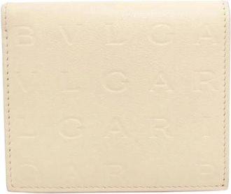 Bulgari Pre-owned Logomania Portemonnee (bi-fold) - Dames - Vintage Accessoires - Beige - ONE Size - Leer - Vintage