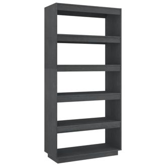Berkfield Home Book Cabinet/Room Divider Grey 80x35x167 cm Solid Pinewood | Size: 80 x 35 x 167 cm