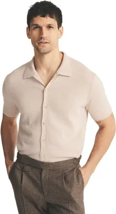 Naadam Signature Cashmere Short Sleeve Button Down in Light Sand at Nordstrom, Size X-Large