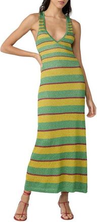 Diane Von F&uuml;rstenberg Esme Stripe Plunge Neck Knit Dress in Green/Lemon Curry at Nordstrom, Size Xx-Small