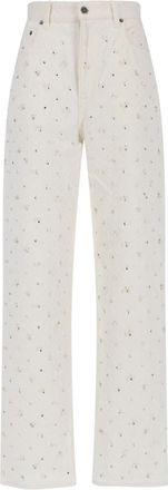 Golden Goose High-Waisted White Denim Jeans with Crystal Embellishments