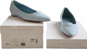 Manolo Blahnik Womens Saipla Suede Dot Ballerina Flats In Light Blue