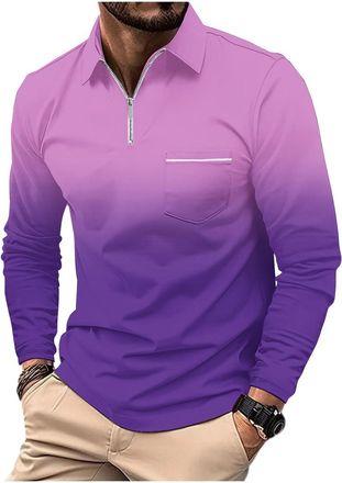 Generic Mens Polos Shirts 1/4 Zip Long Sleeve Tops Fashion Lapel Gradient Shirts Smart Office Work Pullover with Pocket Going Out Golf Rugby Top Outdoor Sport