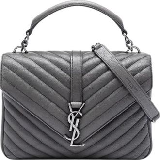 Saint Laurent Pre-owned College Satchel - Dames - Vintage Schoudertas - Grijs - ONE Size - Leer - Vintage