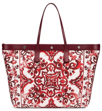 Dolce & Gabbana Mens Tote Bag Majolica Print Red Cotton