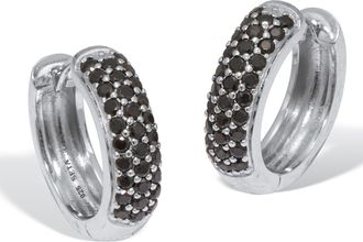 Palm Beach Jewelry Round Genuine Black Spinel Sterling Silver Huggie Earrings