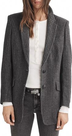 Rag & Bone Womensa Charles Italian Wool Blazer In Grey Stripe