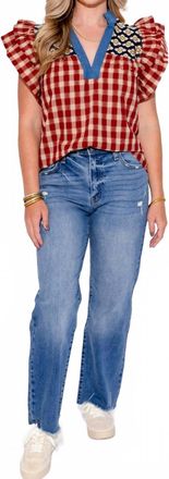 THML Clothing Flutter Sleeve Top In Bold Red
