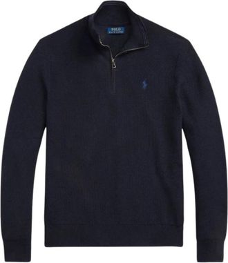 Ralph Lauren Geribbelde Half-Zip Trui - Marineblauw - Heren - Coltruien - Blauw - L - Katoen - Truien & Vesten